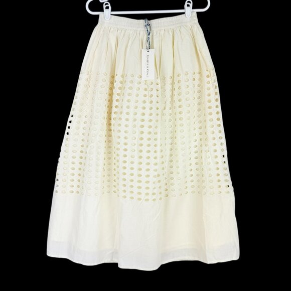 Jennifer & Grace Women Ecru Lined Eyelet Maxi Skirt Size Small Elastic Waist NWT - Picture 1 of 12